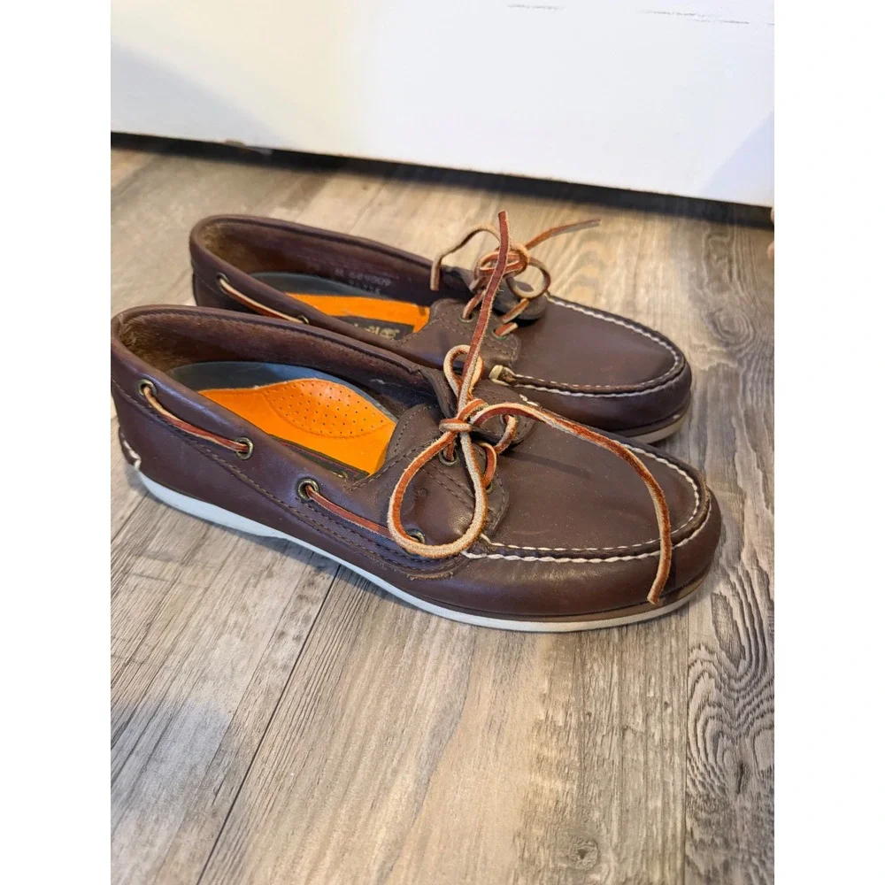 Timberland Mens Boat Shoes Genuine Leather Brown 7.5 M